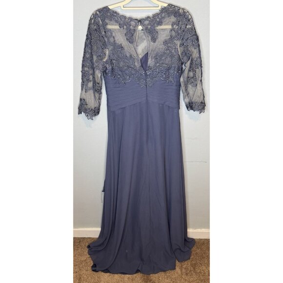 JJ’s house Mother Of The Bride Dress Size US 4 Blue Stormy Long Lace Half Sleeve - Picture 2 of 9